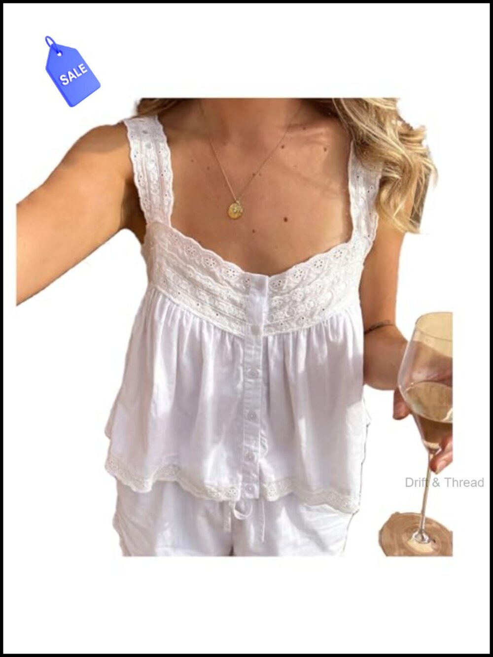 Women Lace Trim Tank Top Sleeveless Solid Color Button Front Crop Top Summer